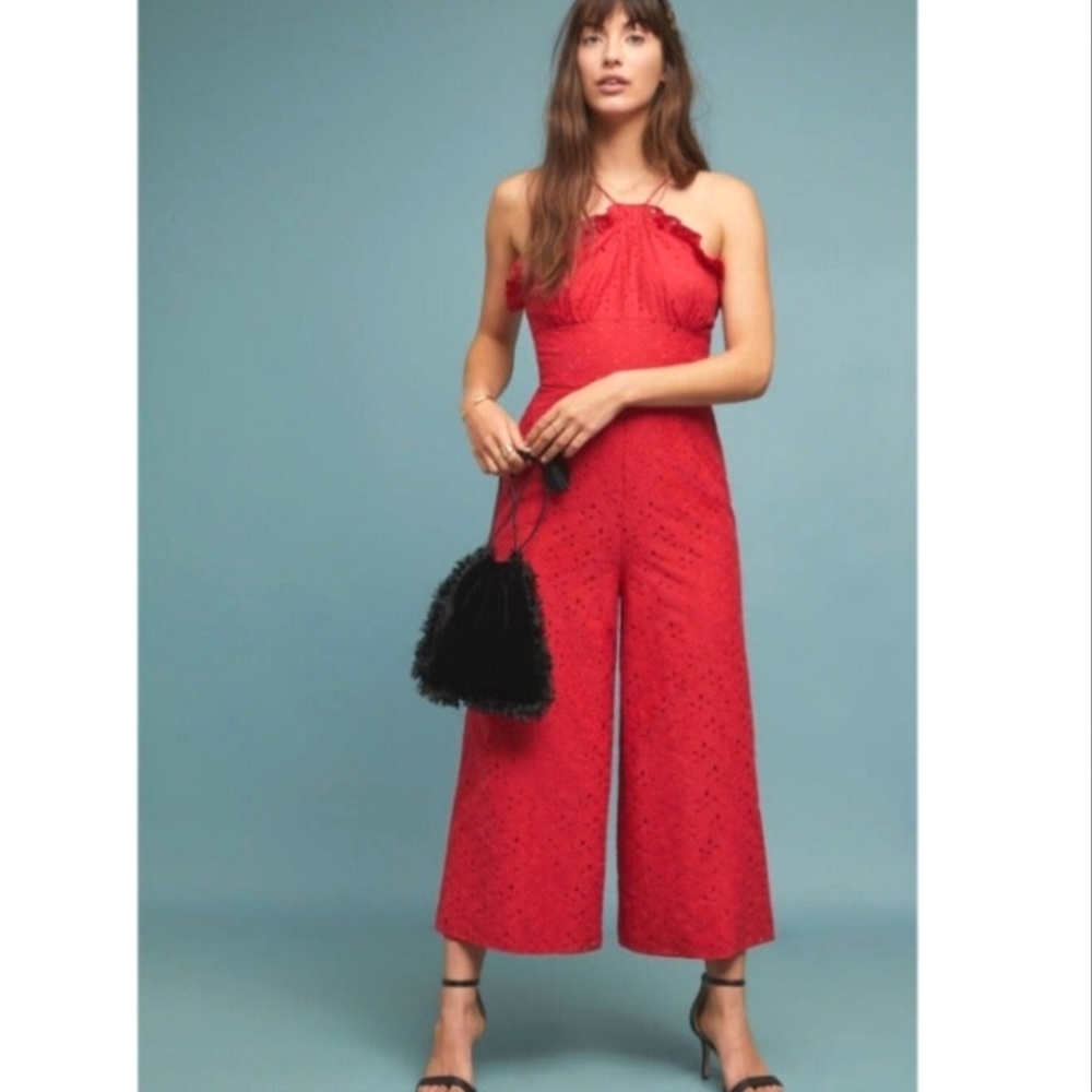 Anthropologie Keepsake Red Lace Jumpsuit